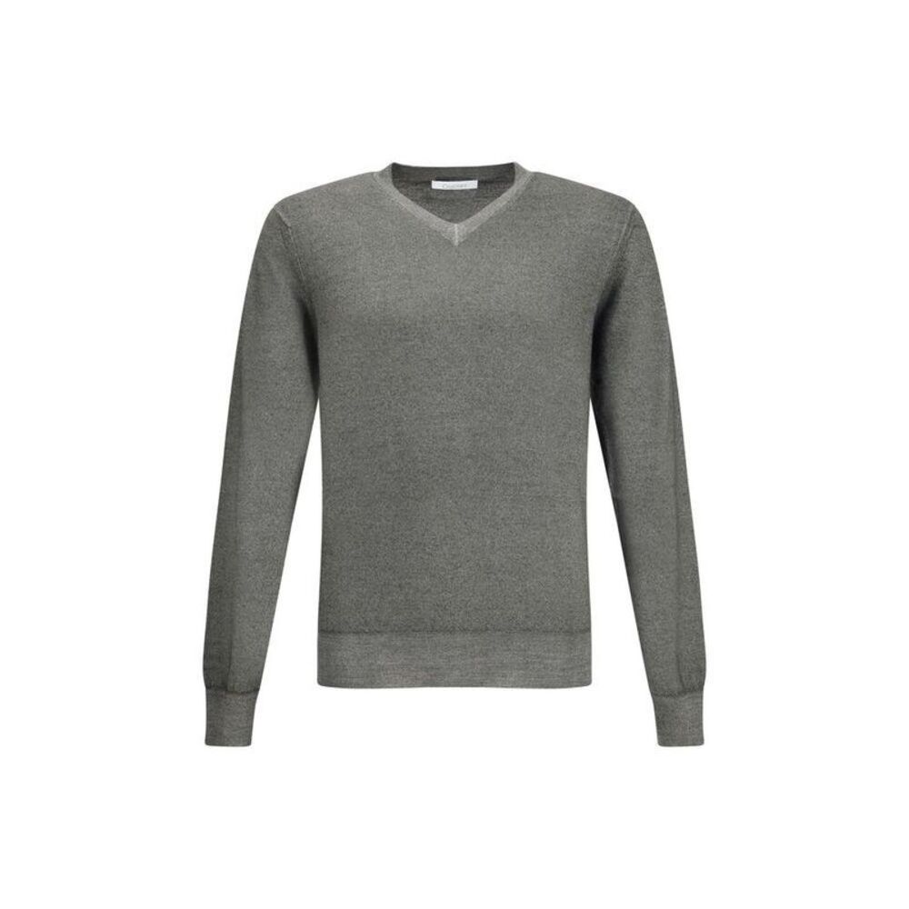 Cruciani V-neck Sweater with Ribbed Detailing Men Gray Sweaters